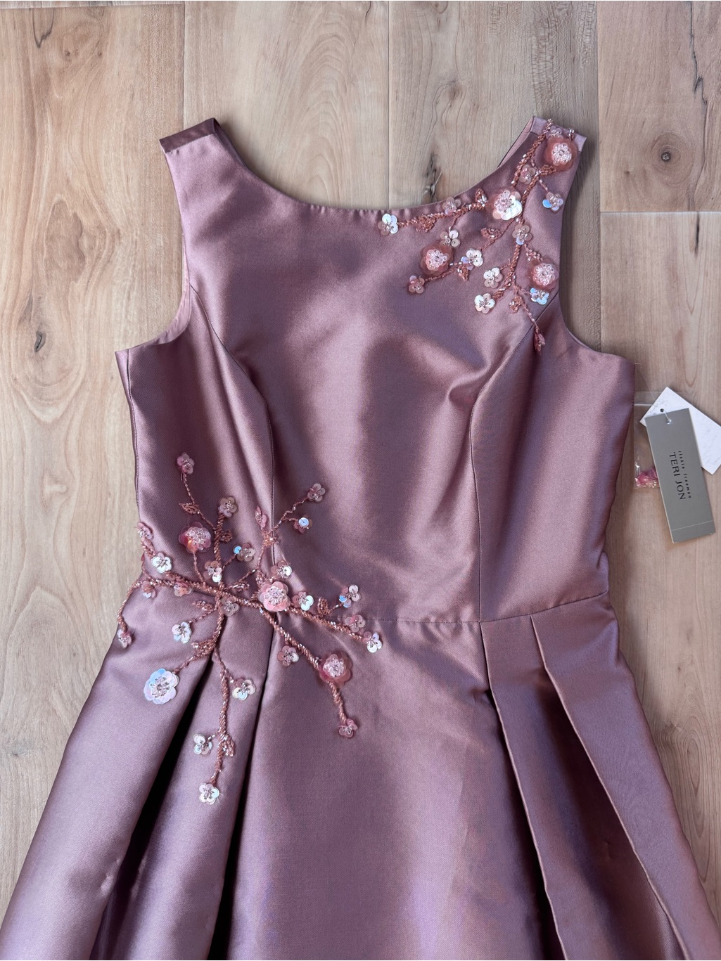 Nwt Teri Jon Mauve Silk Beaded High Low Dress Size 8 — image 4 of 8